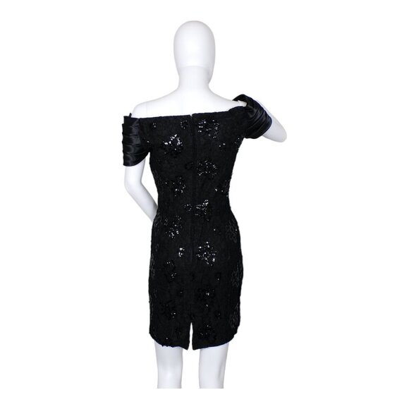 Vintage 70's/80's Cache Sequin Cocktail Dress Off Shoulder Satin Bow Sz 6 #792 - Picture 4 of 12